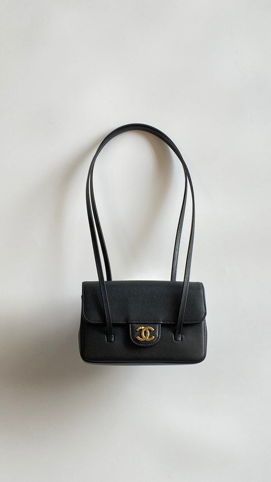 MM 26 Coco Long Shoulder Strap Flap Black Bag in Cowhide (Copy)