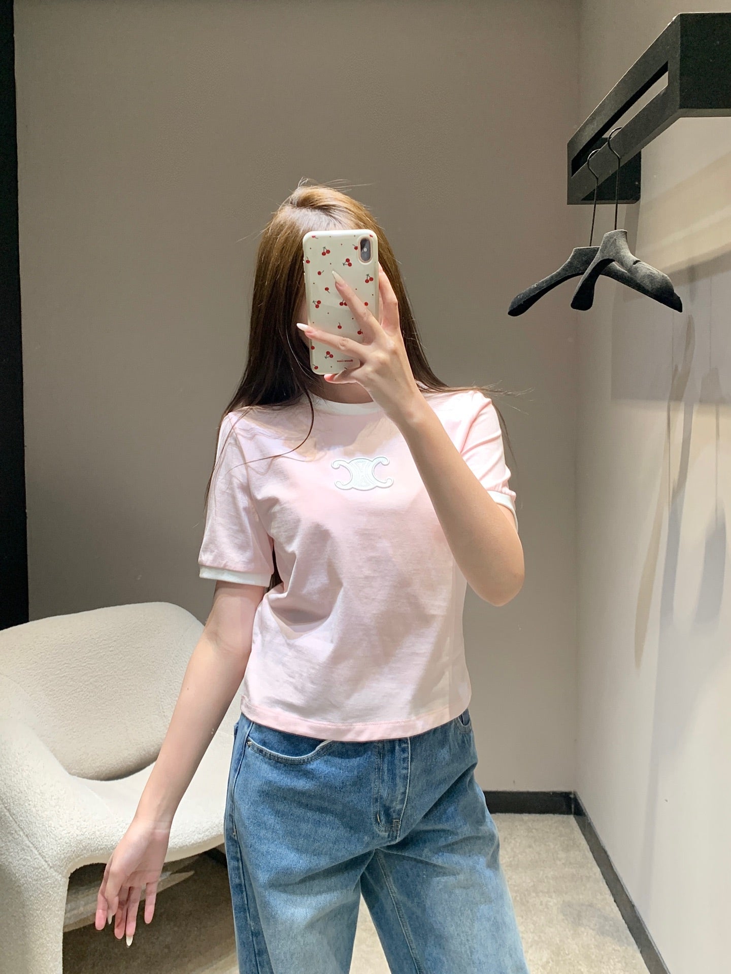Celine 26SS Neck Short Sleeve T-Shirt Pink in Cotton 813204