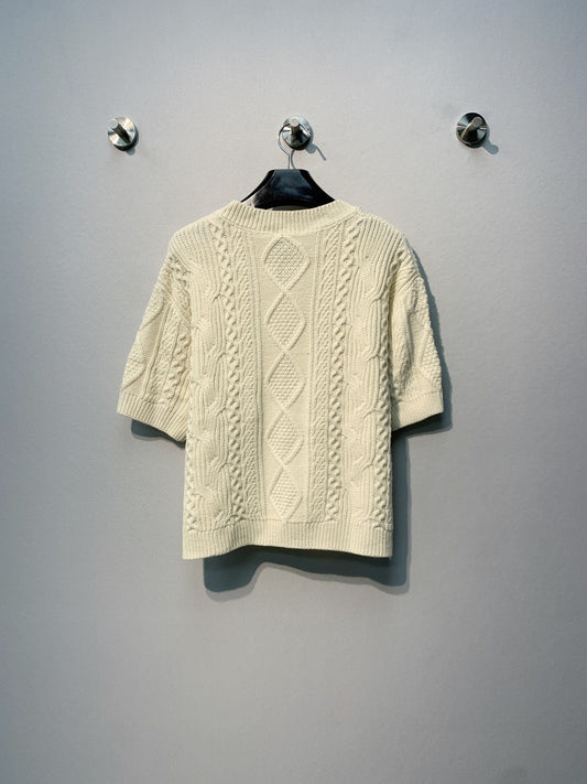 Celine 26SS Cable Knit Short-Sleeve T-Shirt Beige in Wool 972358