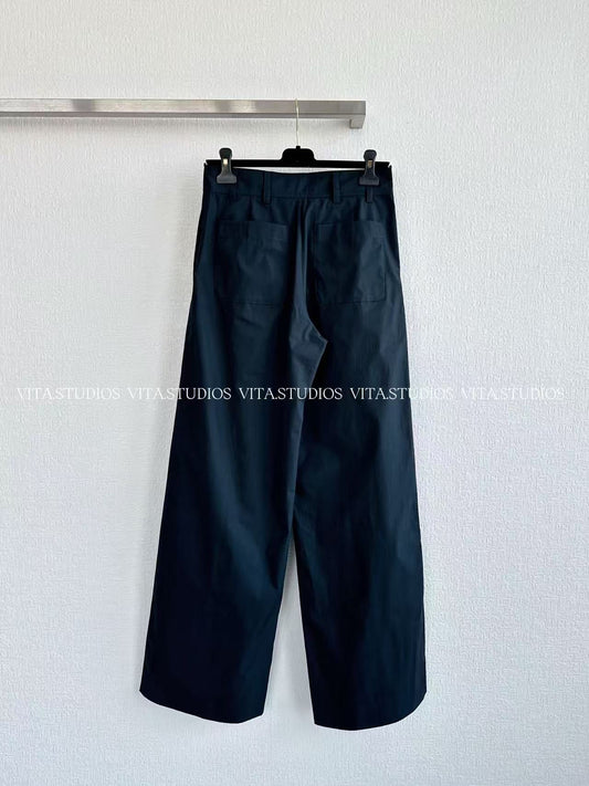 Chanel 2026 High-Waisted Wide-Leg Pants Navy Blue in Cotton 162156