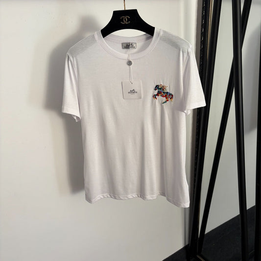 Hermes Pony Embroidery Short-Sleeve T-Shirt in Cotton 978342
