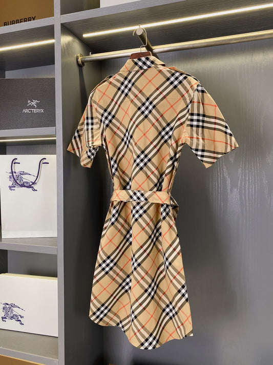 Burberry Short-sleeved Shirt Dress Beige Yellow in Twill Cotton 169205