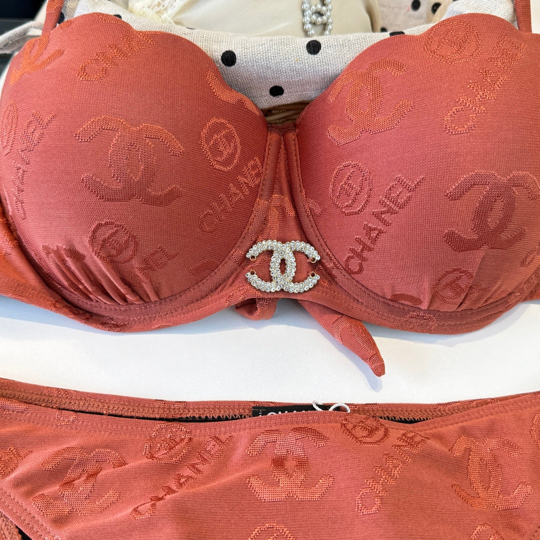 Chanel Two-piece Bikini Swimsuit with Underwire Earthy Orange in Cotton 195161