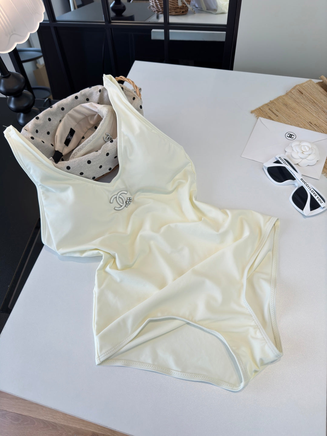 Chanel One-Piece Swimsuit White in Cotton polyester 204693
