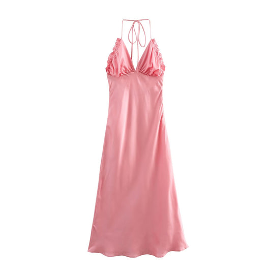 Vestido de satén de seda con diseño francés para mujer de primavera.