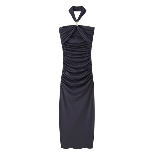 Vestido de primavera para mujer, corte entallado, adelgazante, informal, plisado, diseño de cadera