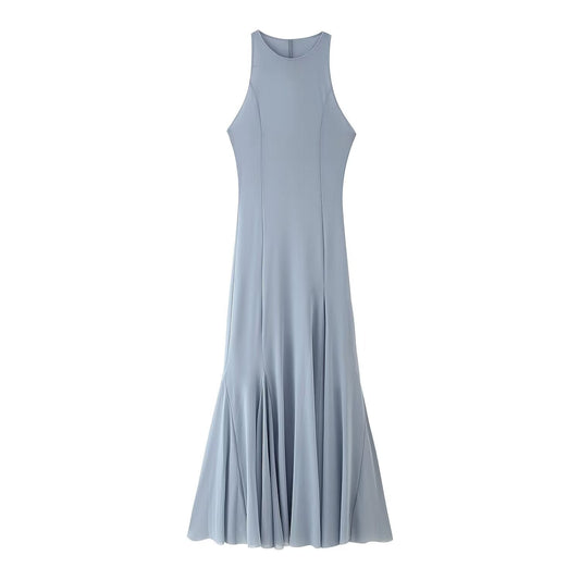 Women Slim Fit Wide Hem Silk Net Midi Dress