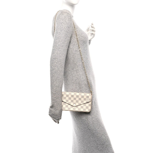 Damier Azur Pochette Felicie Chain Wallet Rose Ballerine
