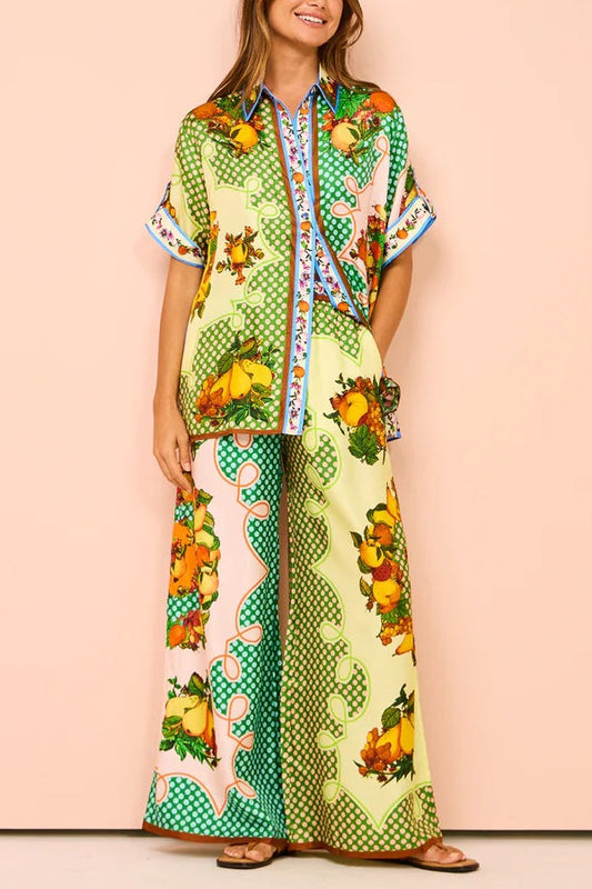 Traje holgado con cordón y manga corta con estampado de personalidad de moda para vacaciones