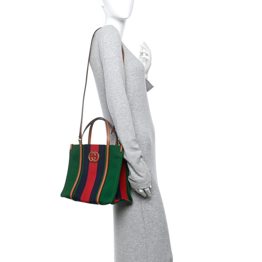 Canvas Calfskin Web Small Interlocking G Tote Bag Green Red