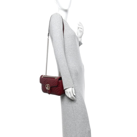 Calfskin Matelasse Small GG Marmont Shoulder Bag Ancora Red