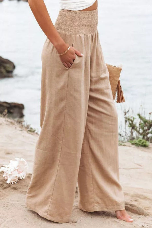 Pantalones fruncidos con bolsillos de mezcla de lino Fresh Air