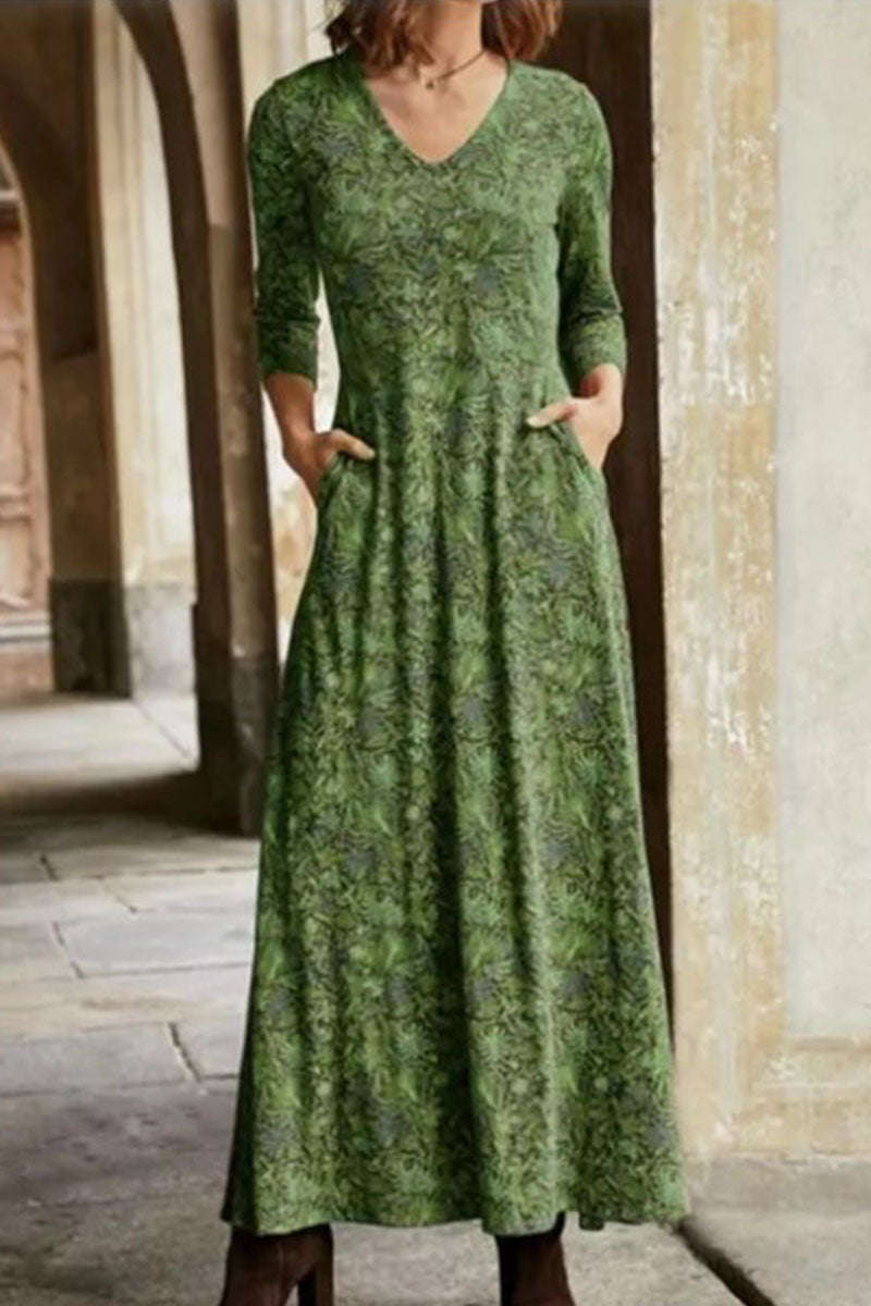 Vestidos casuales con cuello en V, estampados de patchwork y corte en A (4 colores)