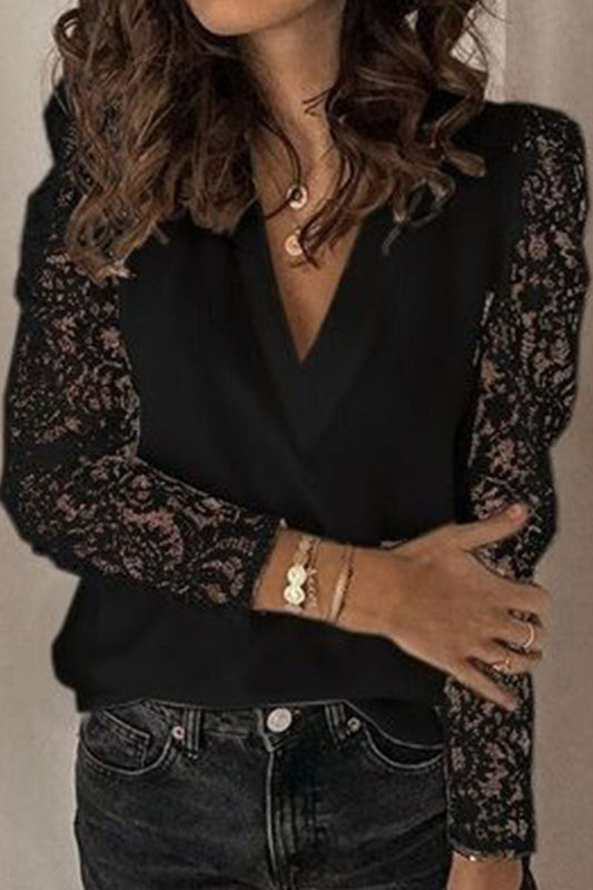 Tops de cuello en V con patchwork liso de moda urbana
