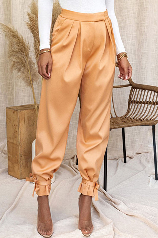 Pantalones de tubo de cintura media holgados con frenillo liso sexy a la moda