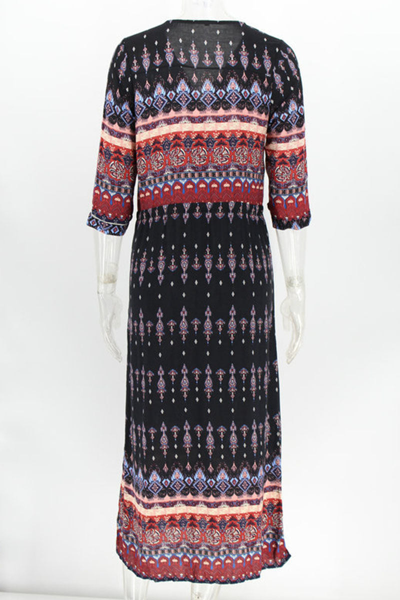 Vestidos estampados de moda urbana con cuello en V y patchwork (4 colores)