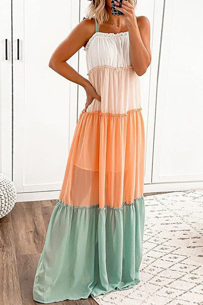 Vestidos de tirantes finos con parches lisos de moda urbana
