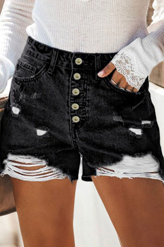 Shorts vaqueros rectos de cintura alta con rotos de Fashion Street
