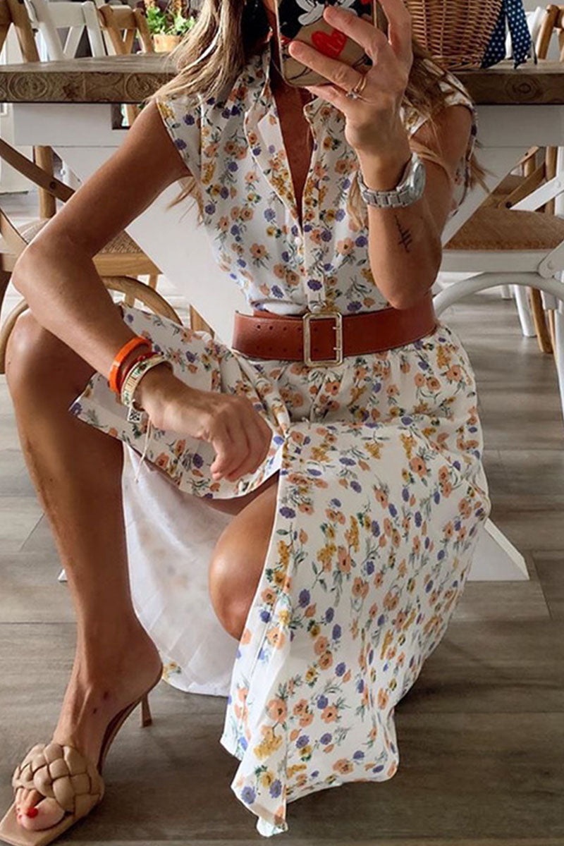 Vestidos irregulares con cuello mandarín y abertura en la costura con estampado urbano de moda