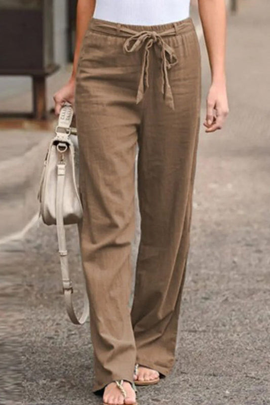 Pantalones casuales de moda, lisos, con cinturón, holgados, de pierna ancha (4 colores)