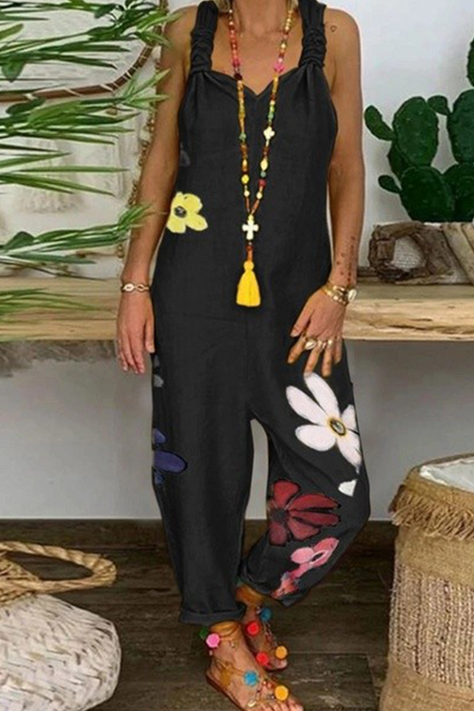 Mono informal holgado con cuello en V, espalda descubierta y estampado floral (5 colores)