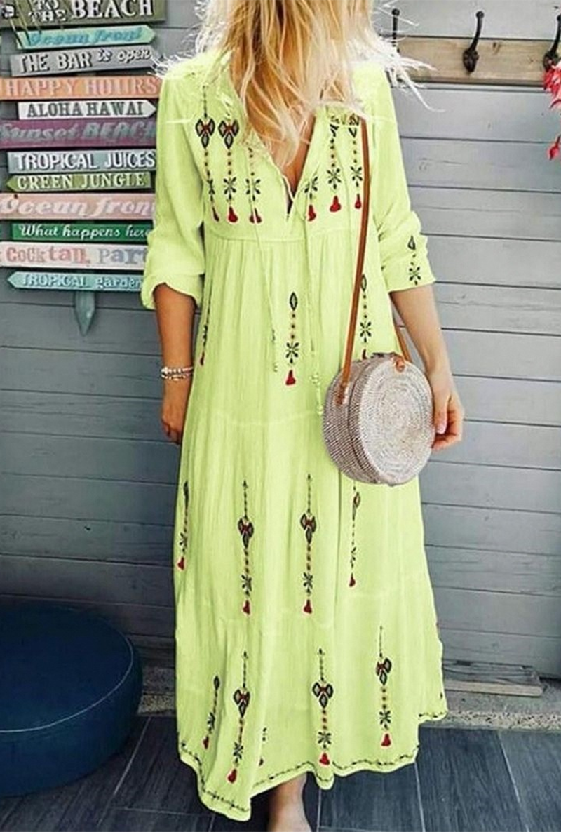 Vestidos casuales con estampado de frenillo dividido, escote en V y falda pastel (4 colores)