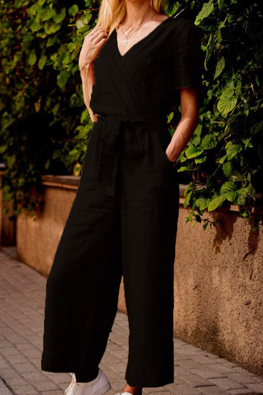 Mono holgado informal de moda con escote en V y abertura en la parte delantera (3 colores)