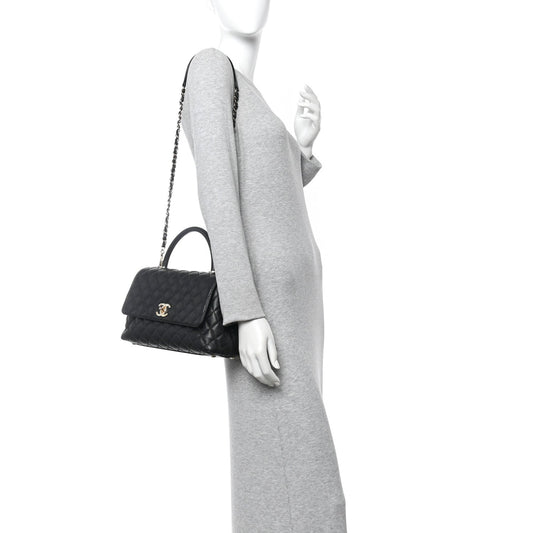Caviar Quilted Small Coco Handle Flap Black