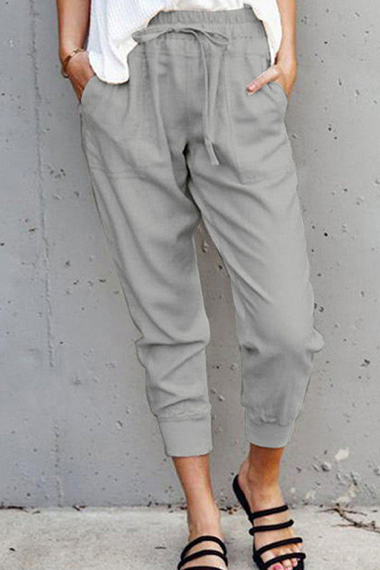 Pantalones de tubo holgados de cintura media con parches sólidos informales a la moda