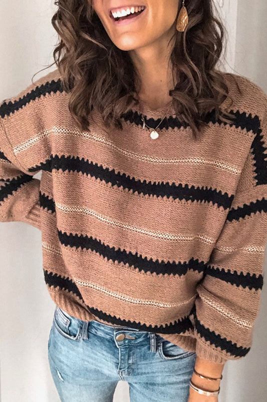 Suéteres casuales de cuello redondo con rayas y patchwork (4 colores)