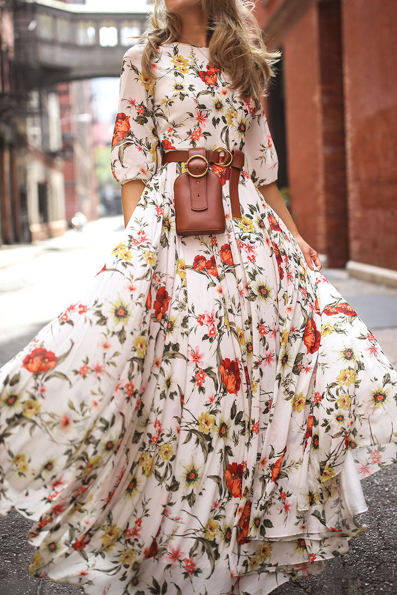 Vestidos elegantes de moda con estampado de patchwork y cuello redondo en forma de A