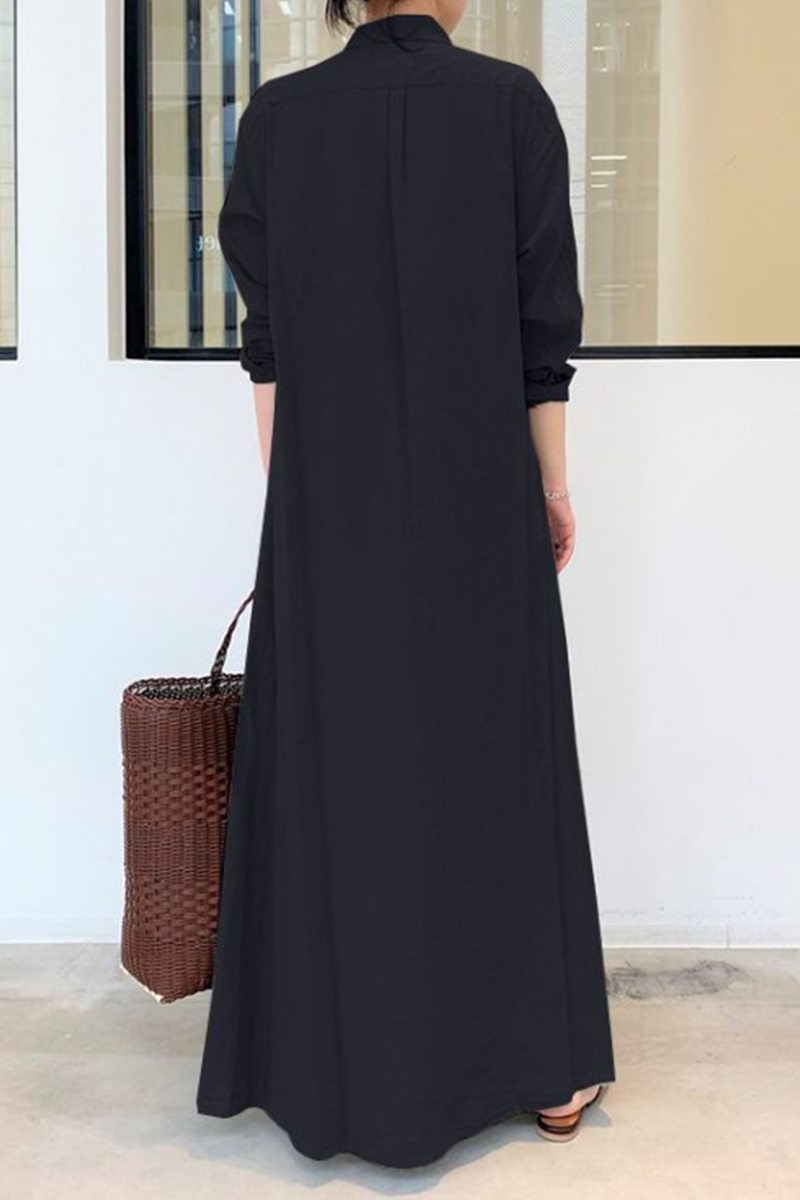 Vestido camisero informal con cuello vuelto, hebilla y bolsillos lisos (3 colores)