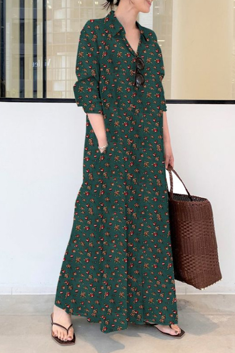 Vestidos casuales con cuello vuelto, abertura y estampado en forma de A