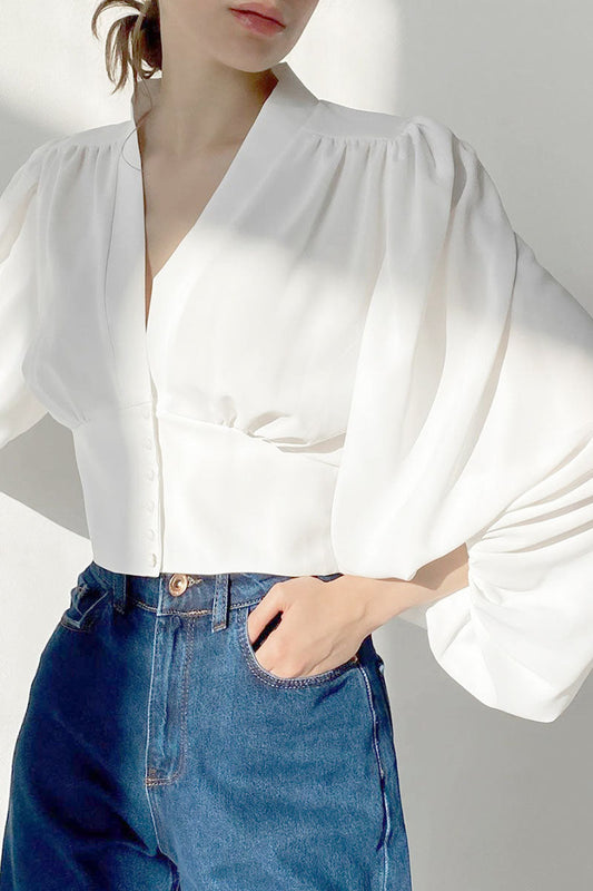 Blusas de cuello en V con patchwork liso de moda urbana