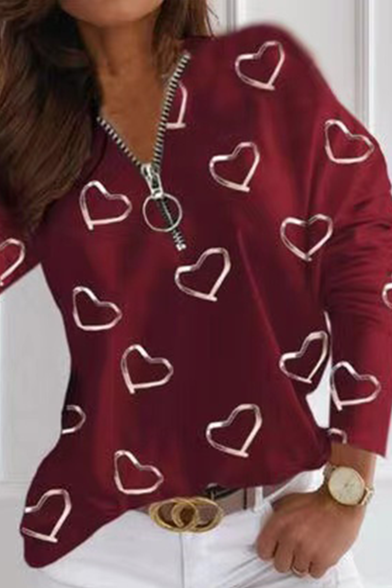 Tops casuales con cuello en V, cremallera y patchwork con estampado urbano