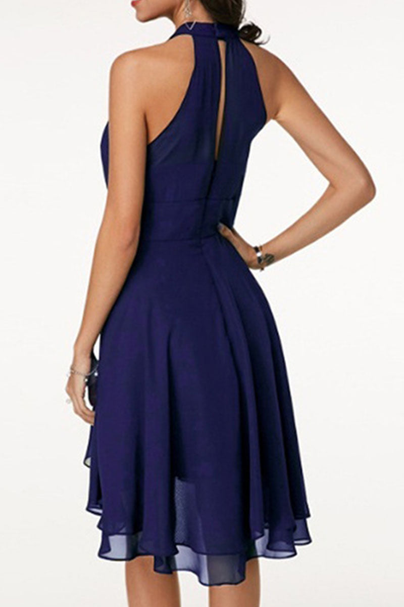 Vestidos de moda urbana con cuello halter liso (7 colores)