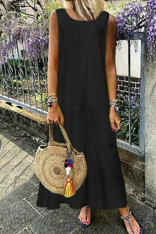 Vestidos casuales de corte A con cuello redondo, volantes y patchwork liso