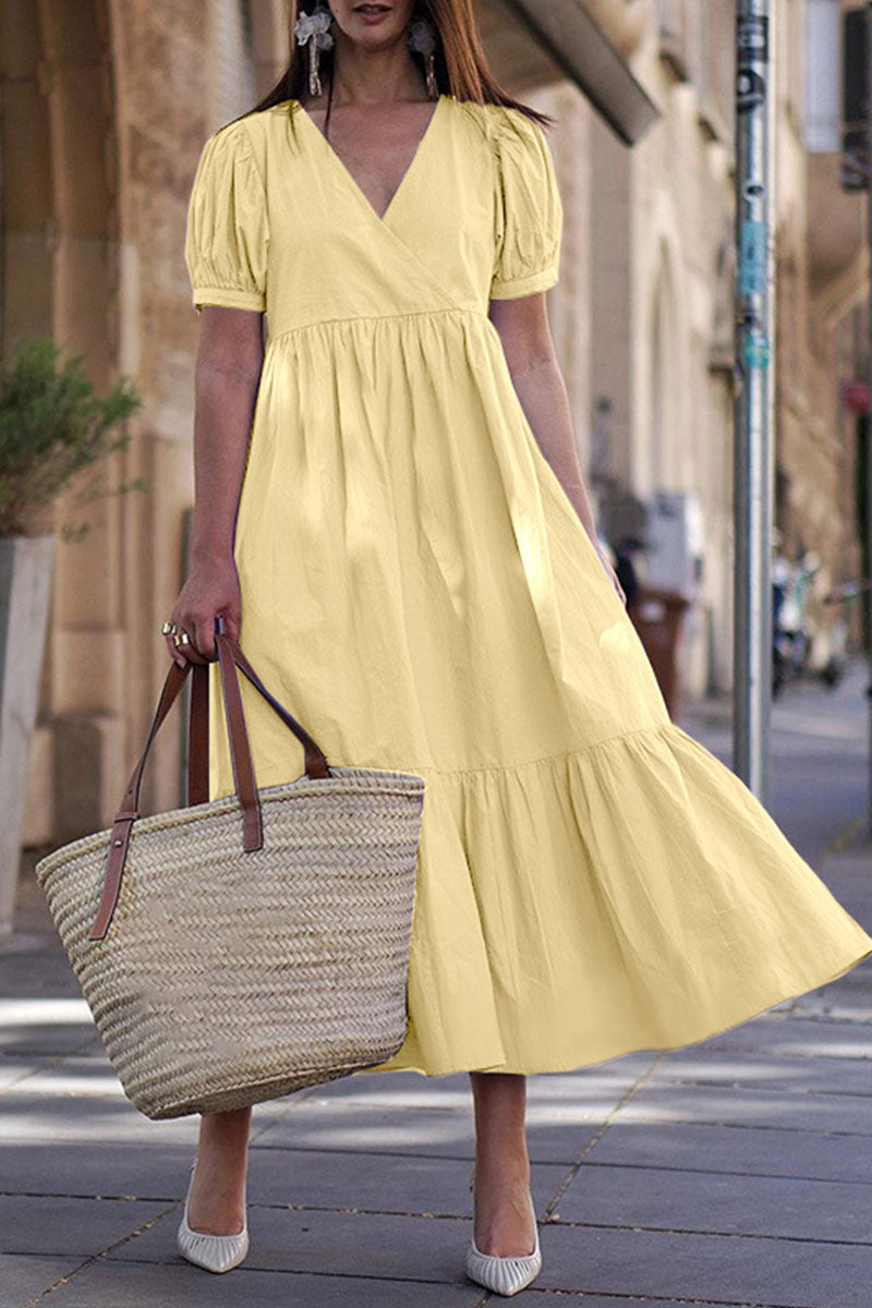 Vestidos de princesa con escote en V, de moda, informales, lisos y con abertura en la parte superior (4 colores)