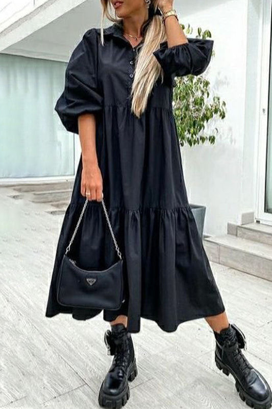 Fashion Street Solid Turndown Collar Princess Dresses(3Colors)