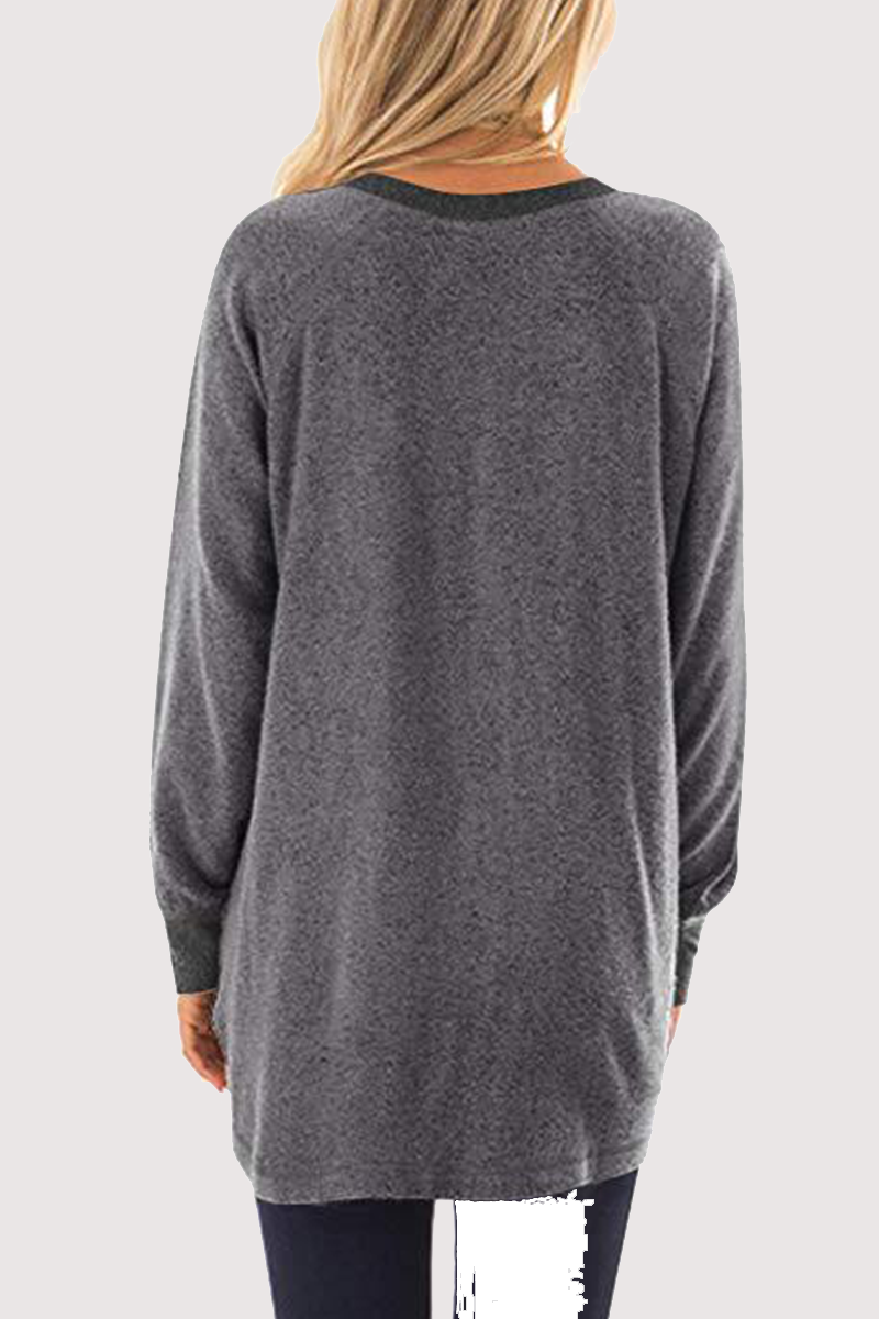 Tops casuales de cuello redondo con bolsillos y patchwork