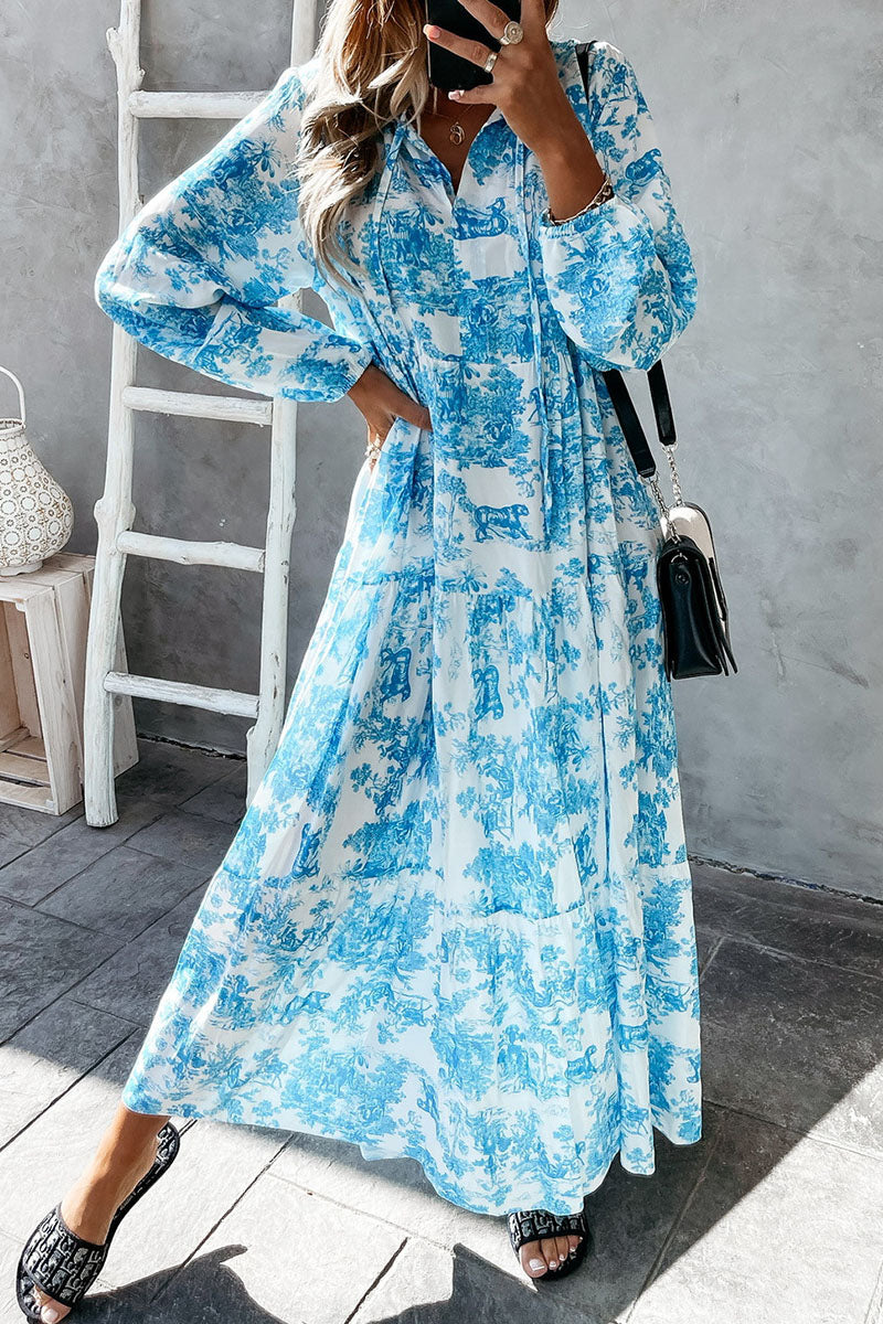 Vestidos de princesa con cuello en V y patchwork con estampado dulce de moda