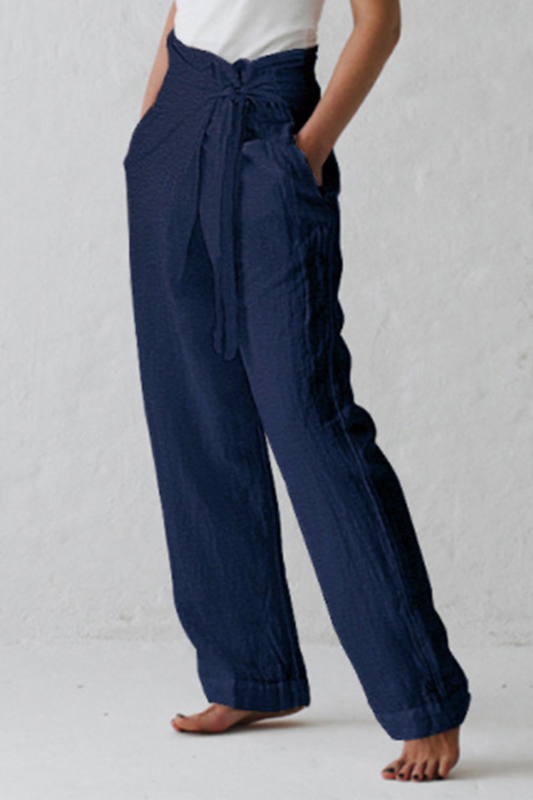 Pantalones casuales de cintura media con diseño de tiras lisas y rectos (3 colores)