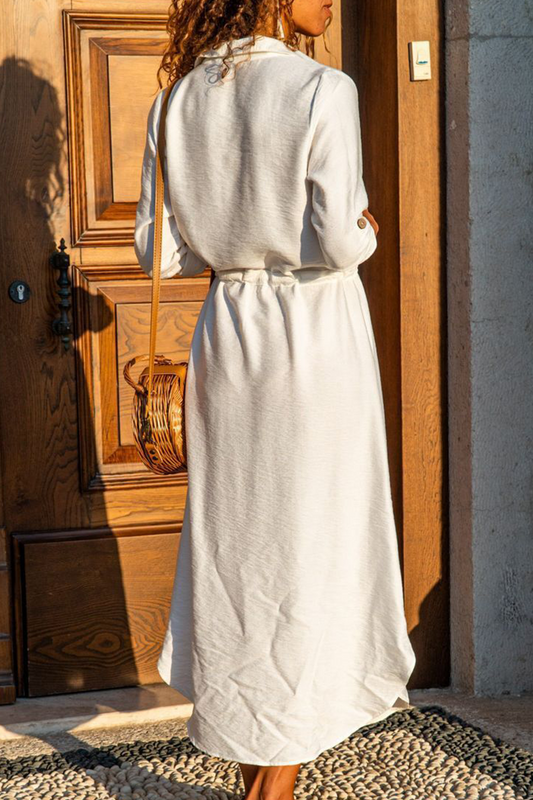 Vestidos casuales con cuello vuelto, hebilla y bolsillo liso