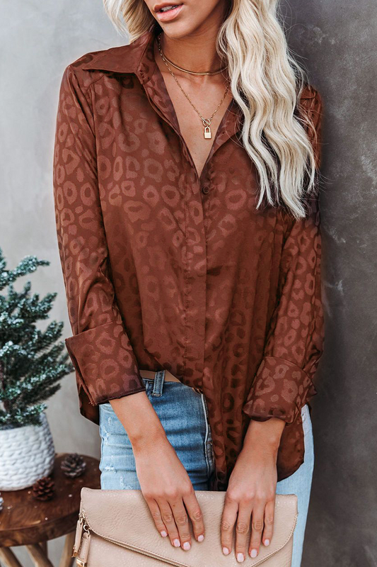 Elegante blusa con cuello vuelto y hebilla de leopardo (4 colores)