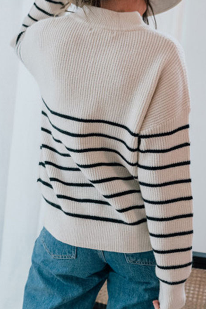 Suéter sexy con cuello con cremallera y retazos a rayas (3 colores)