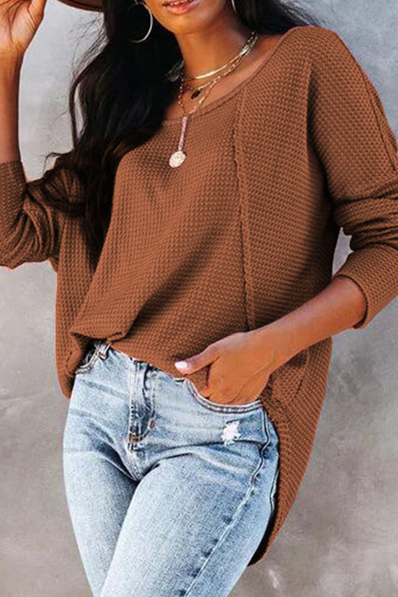 Tops casuales de cuello redondo con hebilla y unión dividida de un solo color