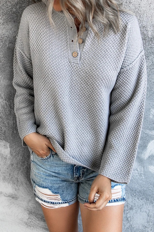 Suéter casual con cuello en V y hebilla sólida
