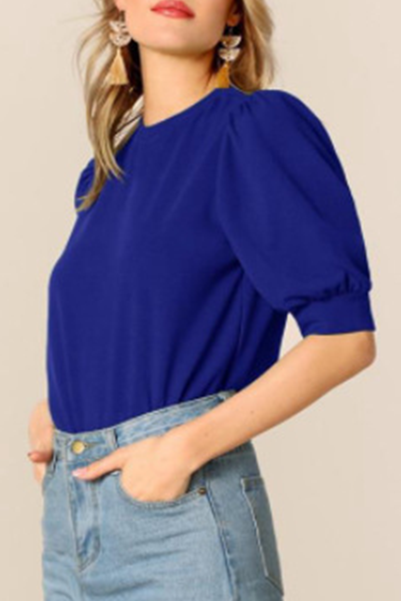 Tops casuales de cuello redondo con parches sólidos (9 colores)