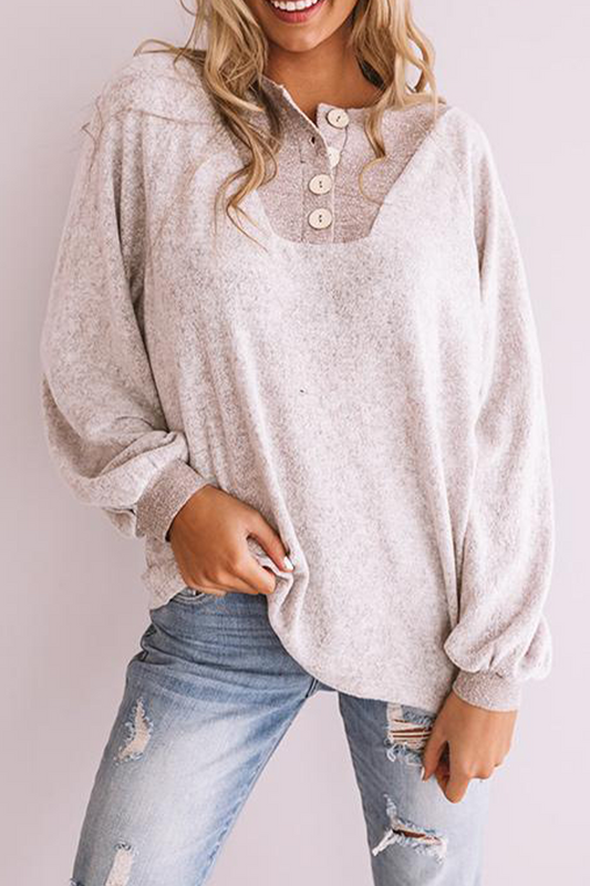 Casual Patchwork Buckle Contrast O Neck Tops