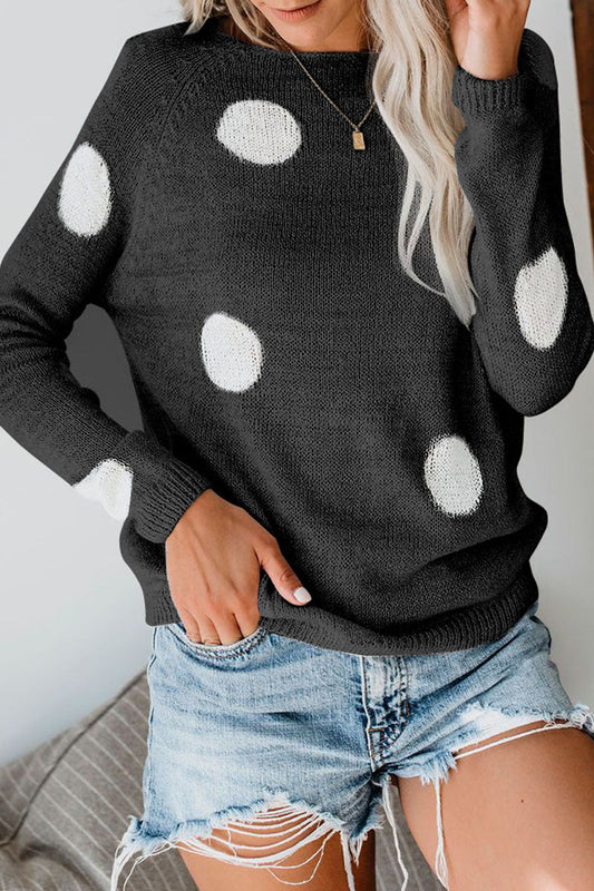 Suéteres de cuello redondo con patchwork de lunares dulces de moda